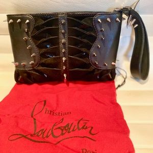 Christian Louboutin Studded Black Leather and suede bracelet clutch